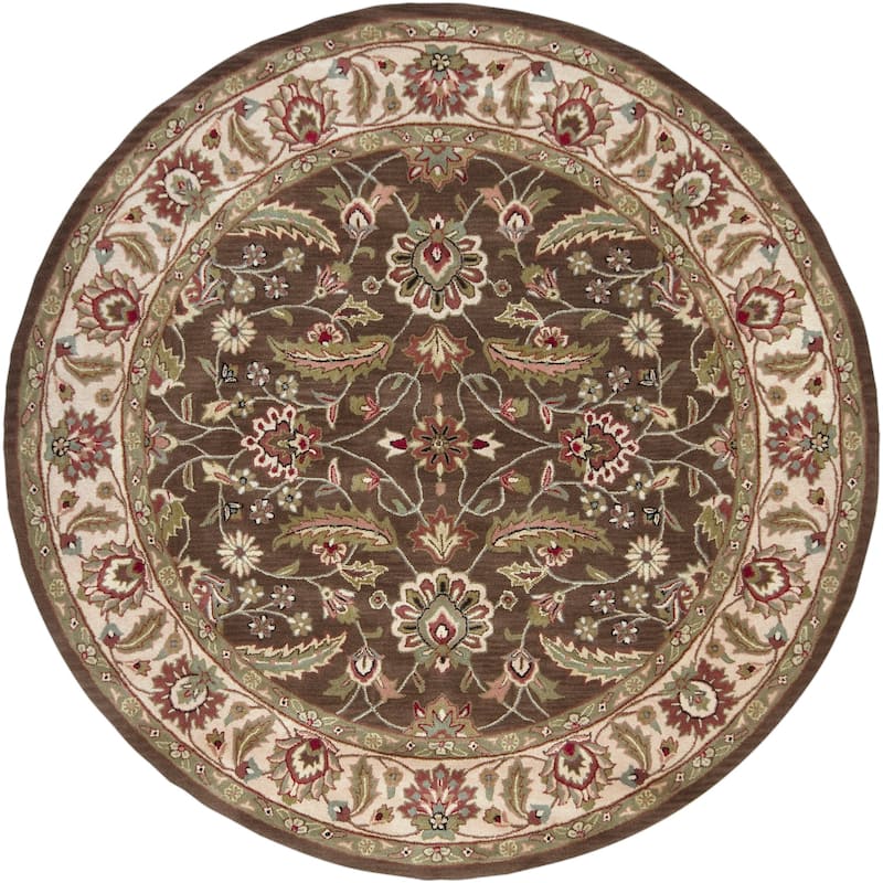 Livabliss Traditional Caesar Border Area Rug - 8' x 8' Round - Brown