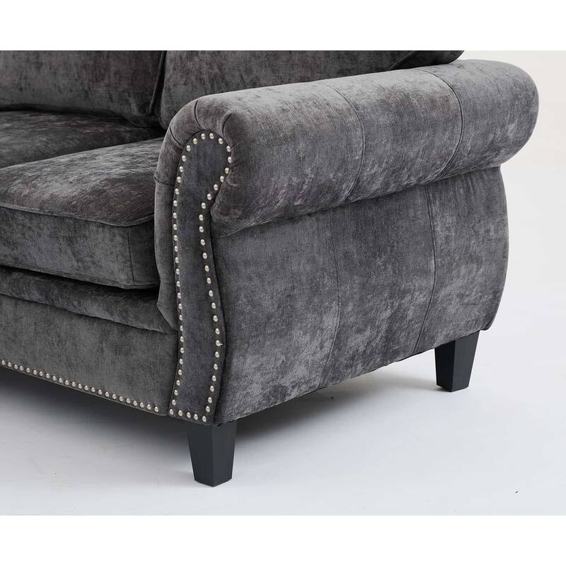 109.5" Chenille L-Shaped Corner Sectional Sofa with Rolled Armrest