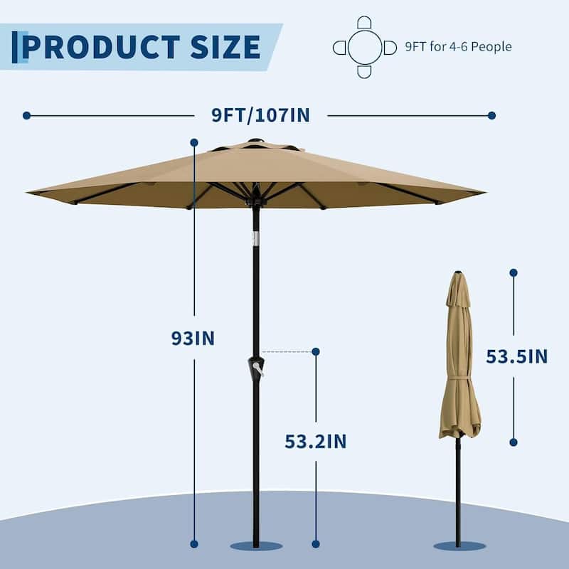 9FT Patio Umbrella with Smooth Crank Lift UV Protection Waterproof for Pool, Deck, Yard, Garden (No Base)