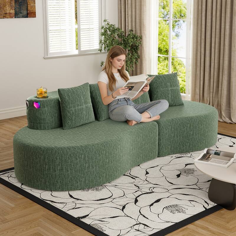 94.49" Chenille Curved Sectional Sofa with Pillows, No Assembly Required