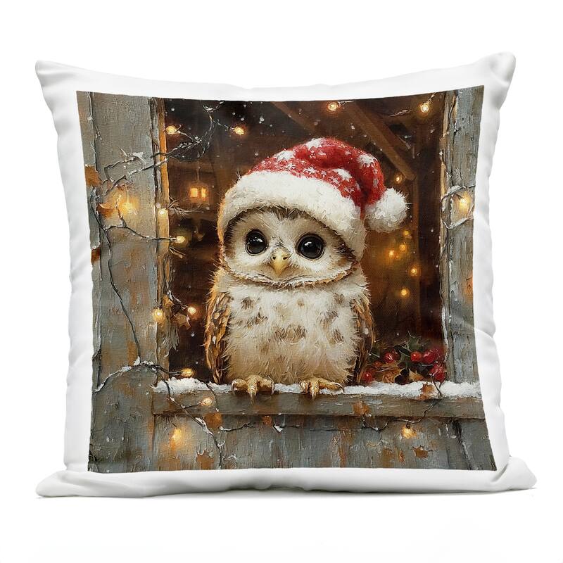 Stupell Festive Owl with Holiday Lights Printed Outdoor Throw Pillow Design by Riley B - Accent - Polyester - Brown - Single