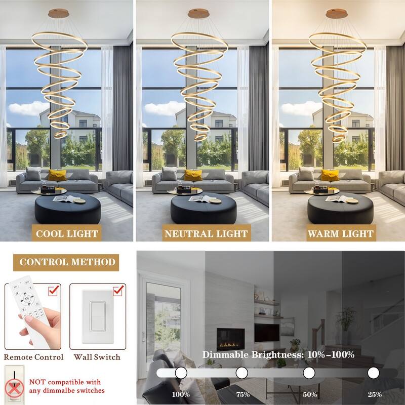 Modern LED Ring chandelier Large High Ceiling Chandelier