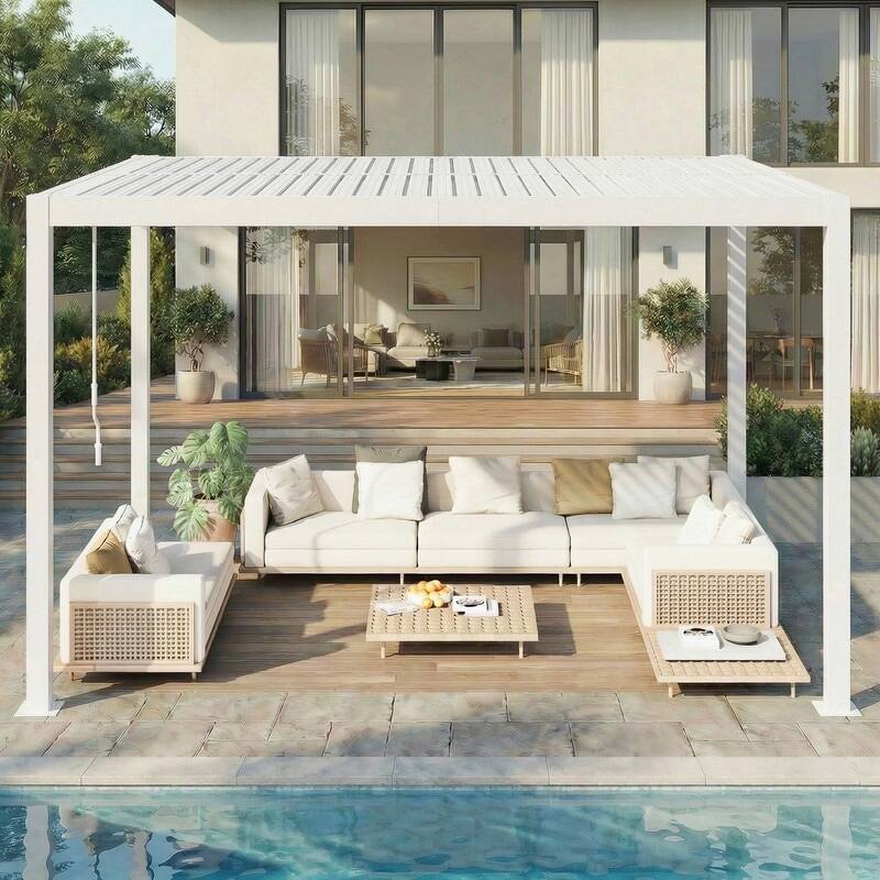 EROMMY Outdoor Louvered Pergola with Optional Winter Cover – Adjustable Hardtop Gazebo, Multiple Sizes - 10x12 ft - White