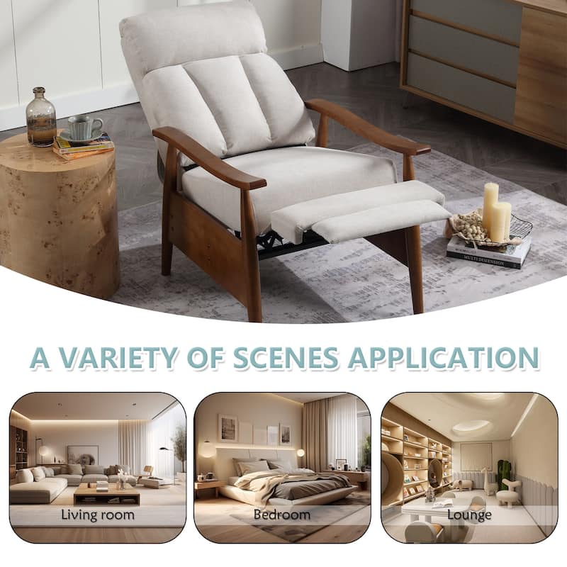 HOMEFUN Linen/Leather/Microsuede Upholstered Wood Frame Adjustable Recliner Lounge Armchair