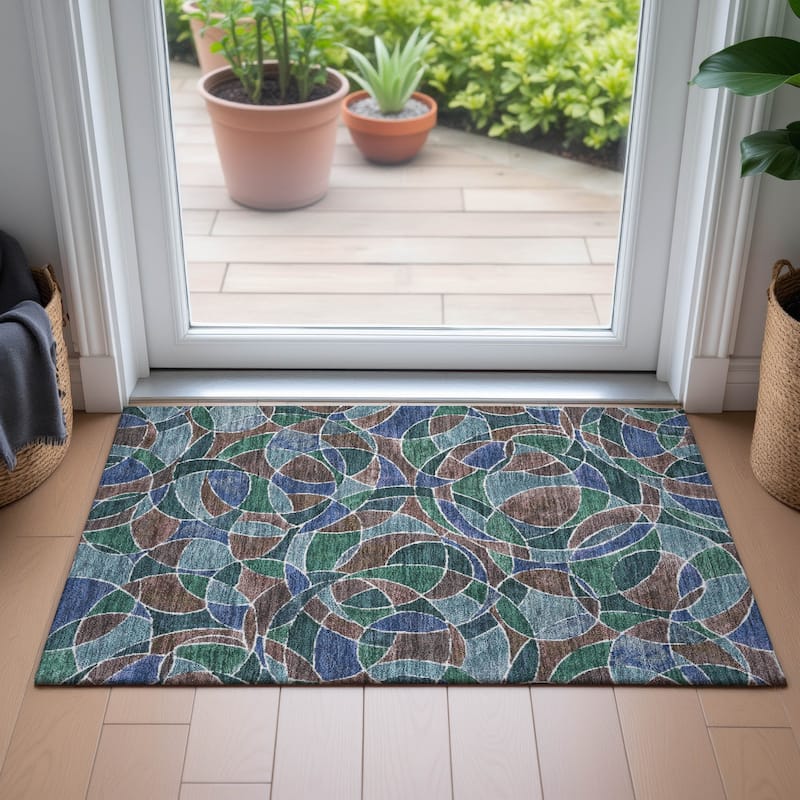 Machine Washable Indoor/Outdoor Casual Mosaic Chantille Rug