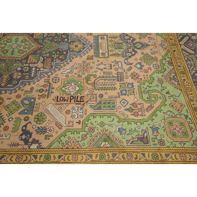 Hand Knotted Oriental 100% Wool Carpet Traditional Floral Peach Tabriz Area Rug - 11' 0'' X 8' 2''