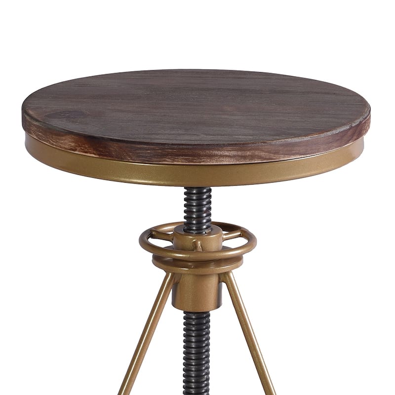 Gold and Weathered Wood Adjustable Bar Stool