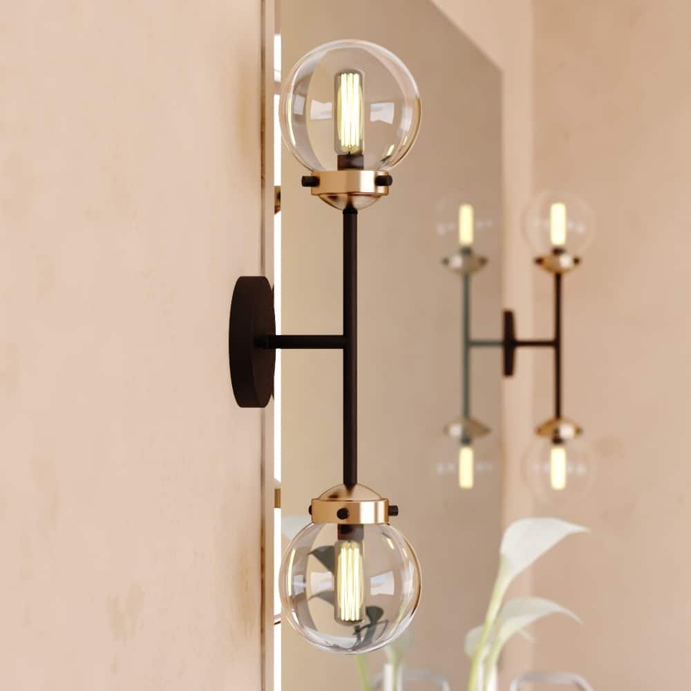 Orbit Oil Rubbed Bronze and Brass Industrial MCM Wall Light Clear Glass Globe