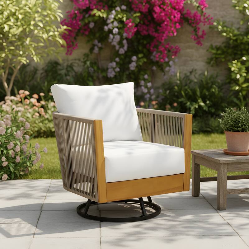 Christopher Knight Home - Modern 2-Piece Outdoor Acacia Wood Swivel Chair with Rope Design