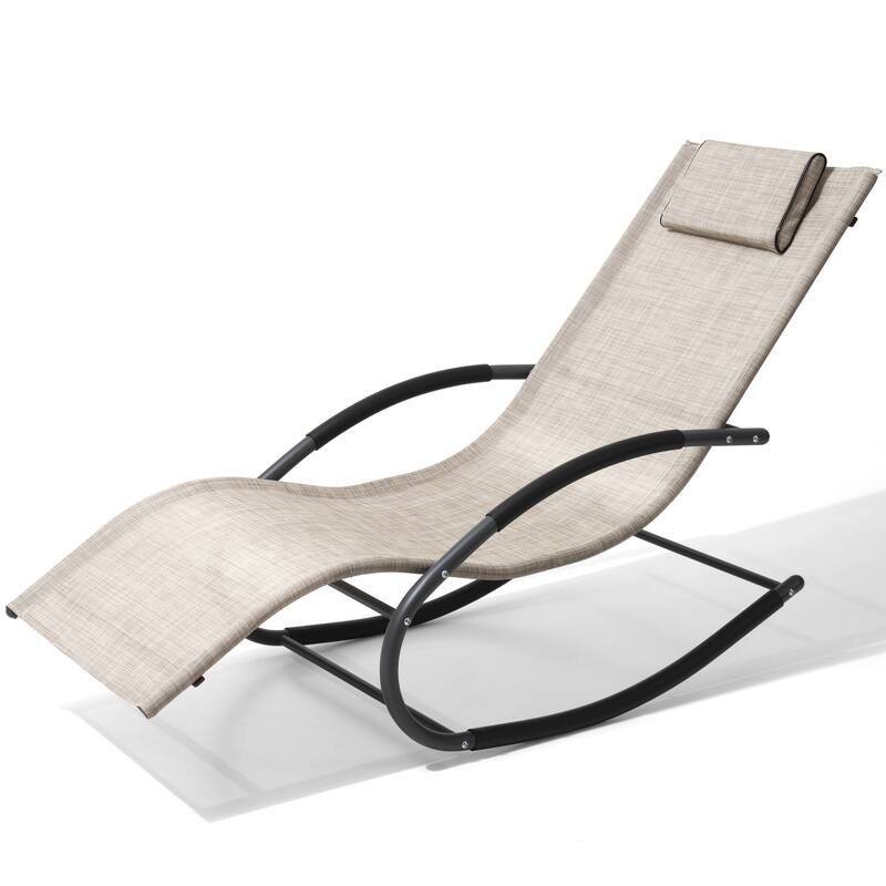 VredHom Outdoor Rocker Chaise Lounge Chair with Pillow