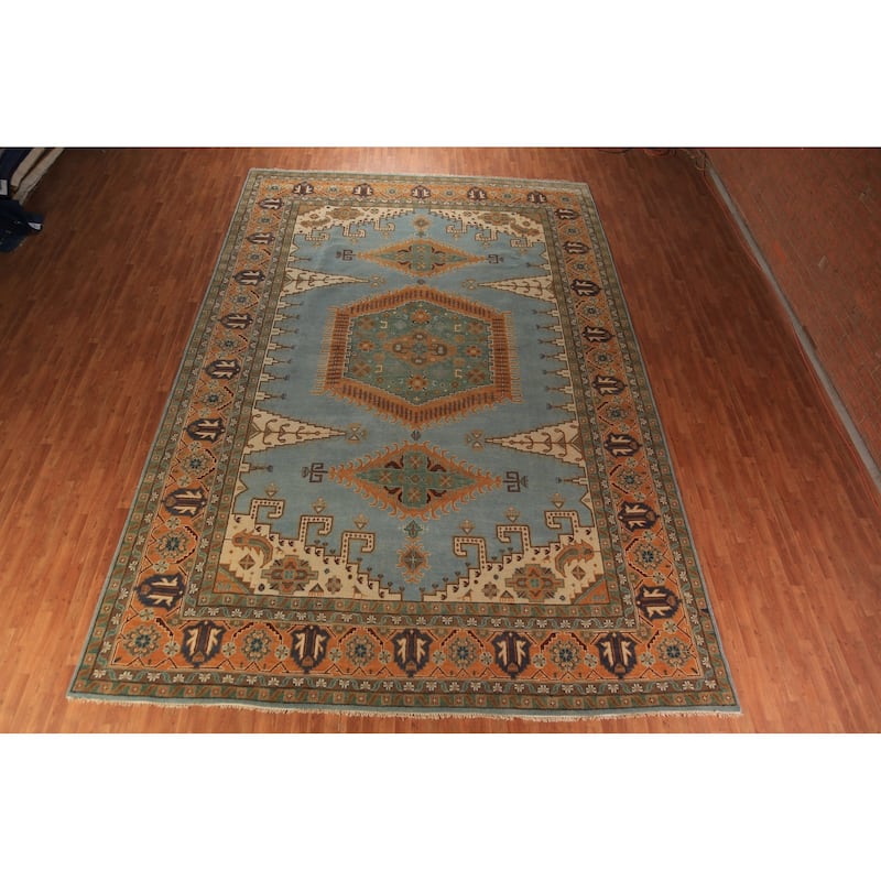 Geometric Khotan Oriental Large Area Rug Hand-Knotted Wool Carpet - 8'11" x 17'7"