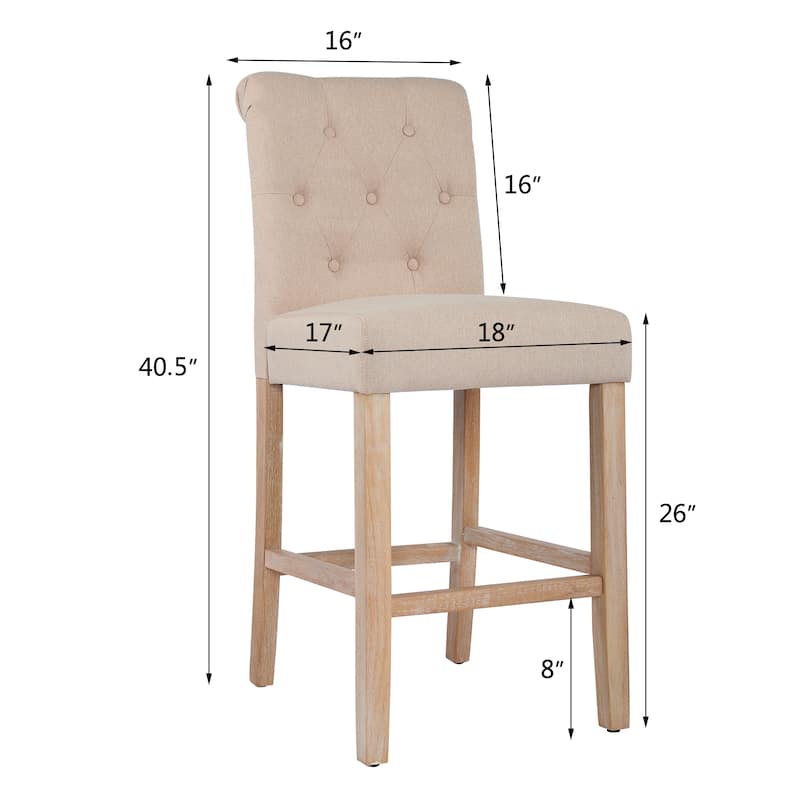 25 Inches Farmhouse Counter Height Bar Stools Button Tufted Island Chairs with Washed Legs Set of 2