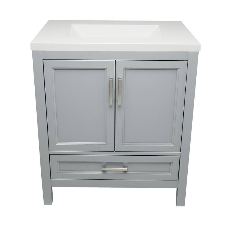 Nevado 37" Bathroom Vanity with Cultured Marble Vanity Top Sink in White with White Basin - Grey - White