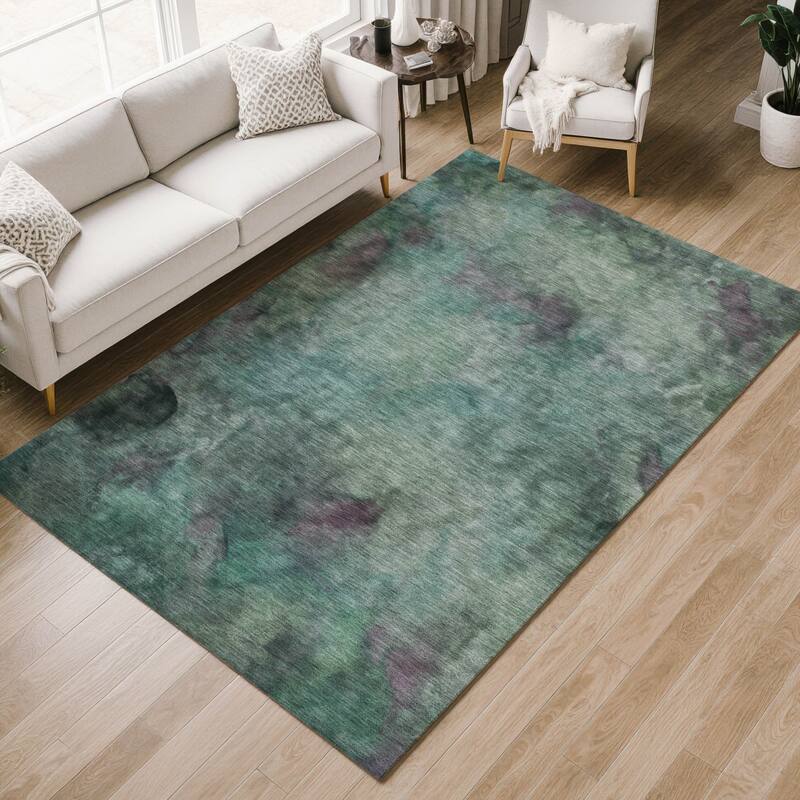 Machine Washable Indoor/ Outdoor Abstract Contemporary Chantille Rug