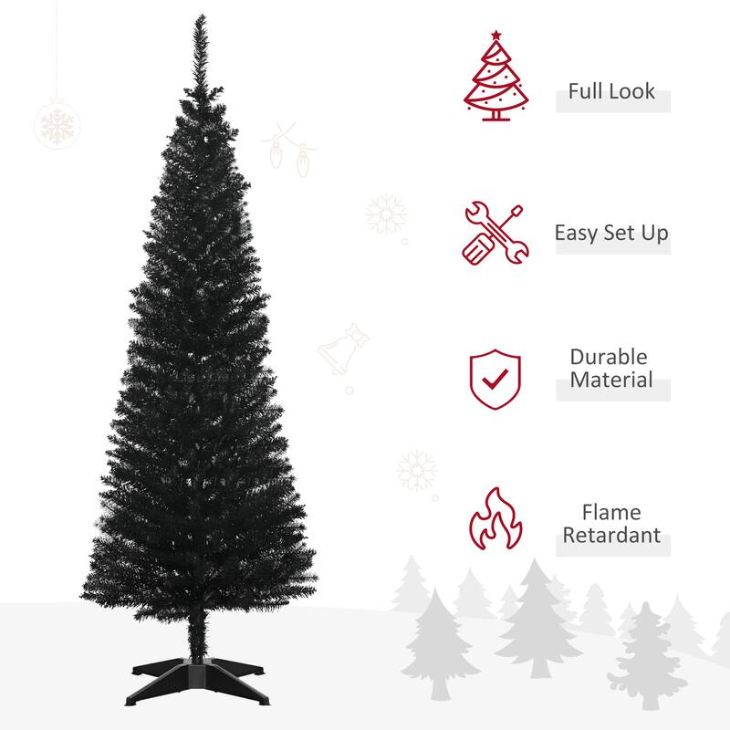 HOMCOM 5' Unlit Artificial Pencil Christmas Tree, Slim Xmas Tree with Foldable Metal Stand - 4.91 ft