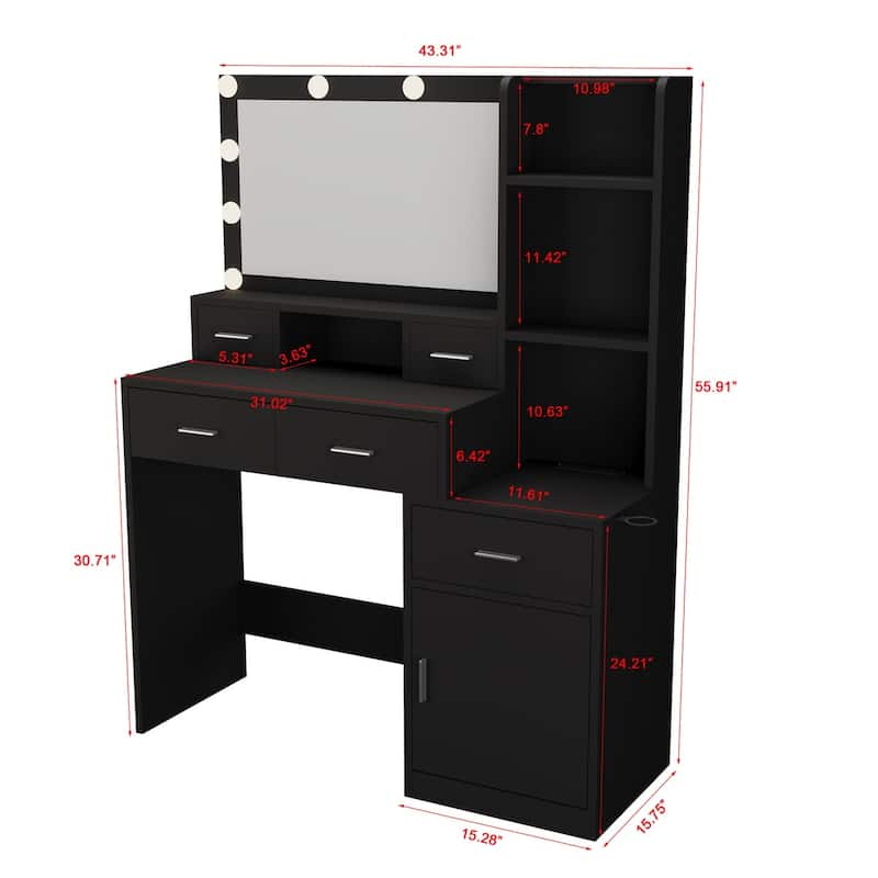 5 drawer 43.31 in. W Dresser Table with Mirror