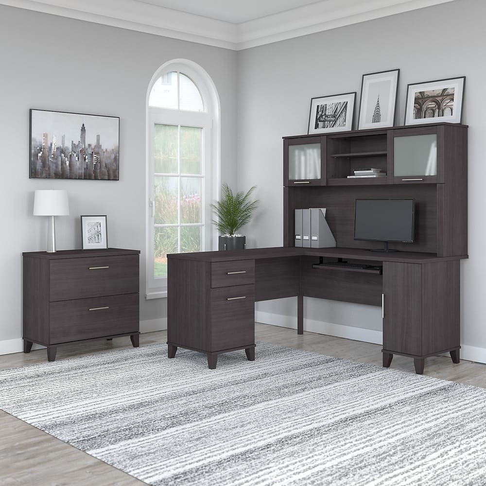 Somerset 60W L Shaped Desk with Hutch and Lateral File Cabinet