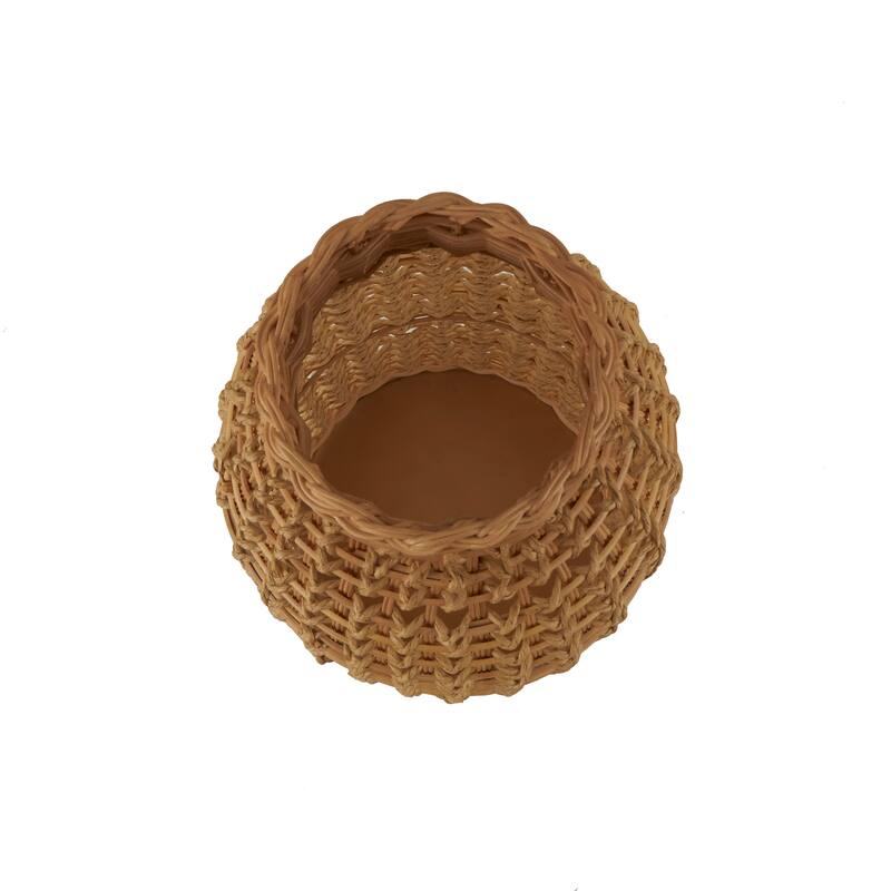 Brown Rattan Handmade Woven Vase with Open Framed Grid Design