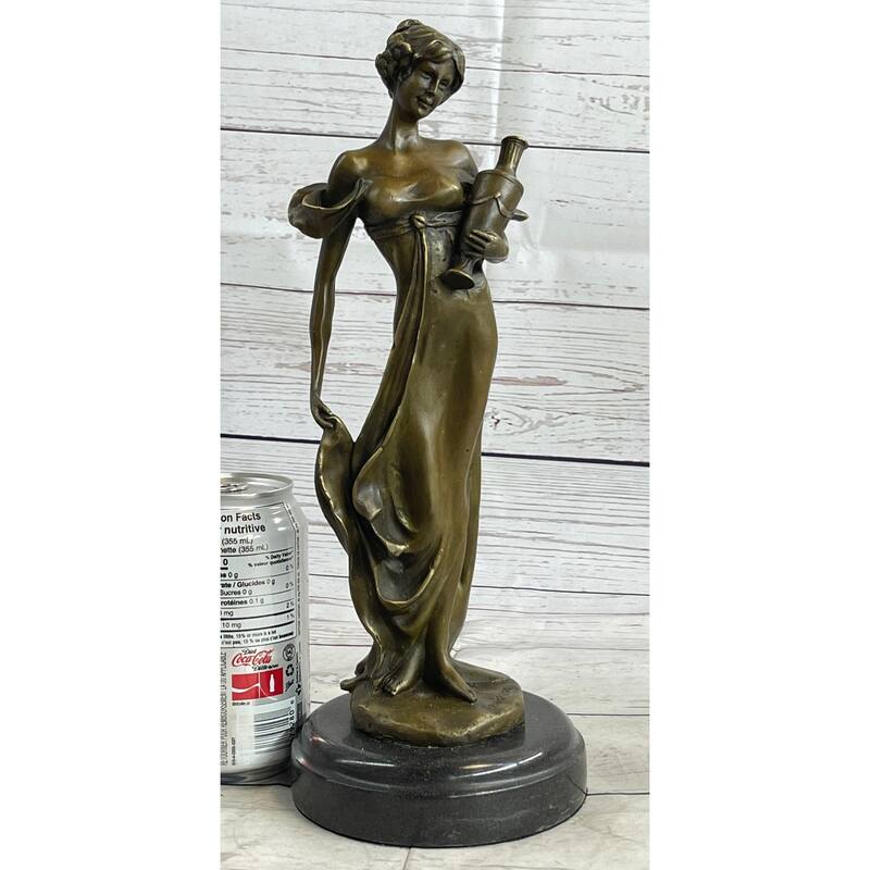 Girl Holding Vase Bronze Statue Sculpture Figure Marble Base French Art 13 Inches X 5 Inches