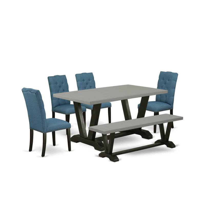 6-Piece Rectangle Natural Oak Finish Solid Wood Top Dining Table with 1-Bench, 4-Chairs with