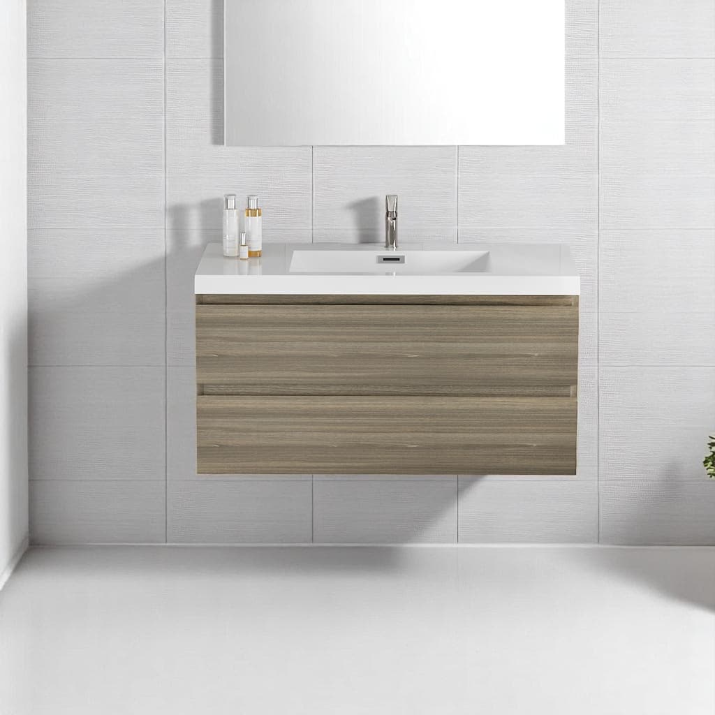 42" Floating Bathroom Vanity with Sink, Wall-Mounted Modern Storage Cabinet, Resin Countertop, Soft Close Drawers