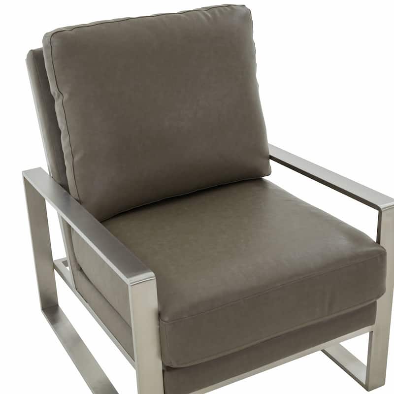Jefferson Modern Leather Sofa Accent Armchair with Brushed Silver Frame, Scratch-Resistant Couch Side Chair for Home or Office