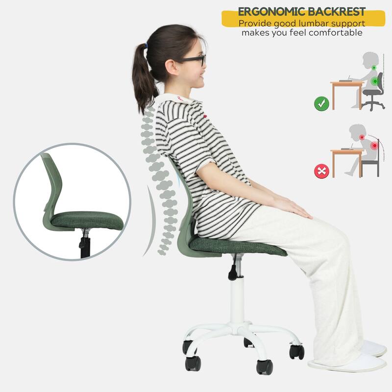 HomyLin Armless Swivel Kids Desk Chair with Mesh Padded Seating