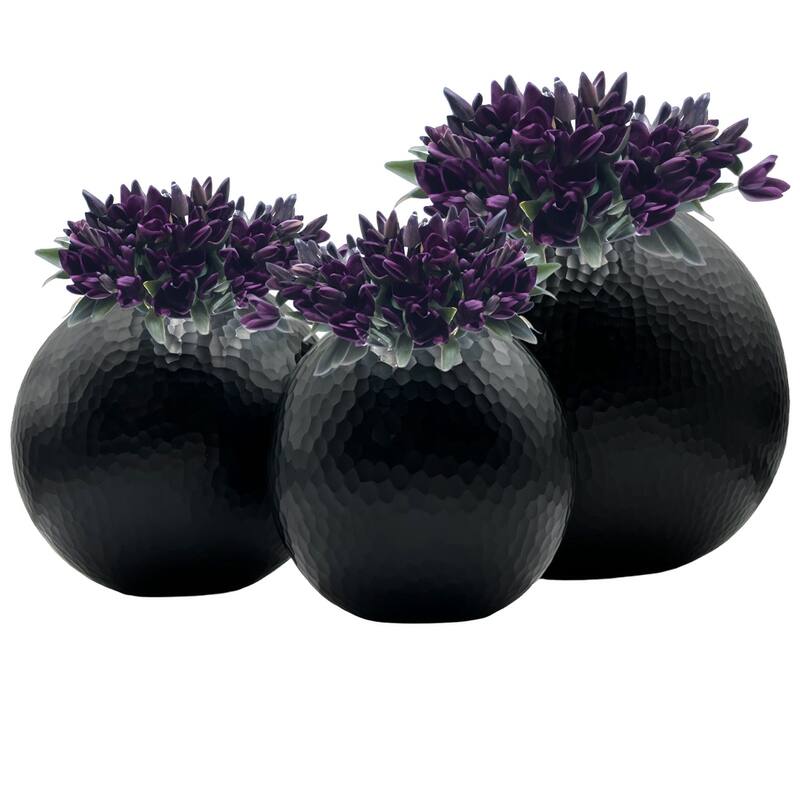 Set of 3 Decorative Handmade Glass Round Vase in Black