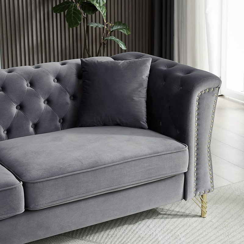 Modern Living Room Chesterfield Sofa,Tufted Couch with Metal Foot and Nailhead,Two Pillows