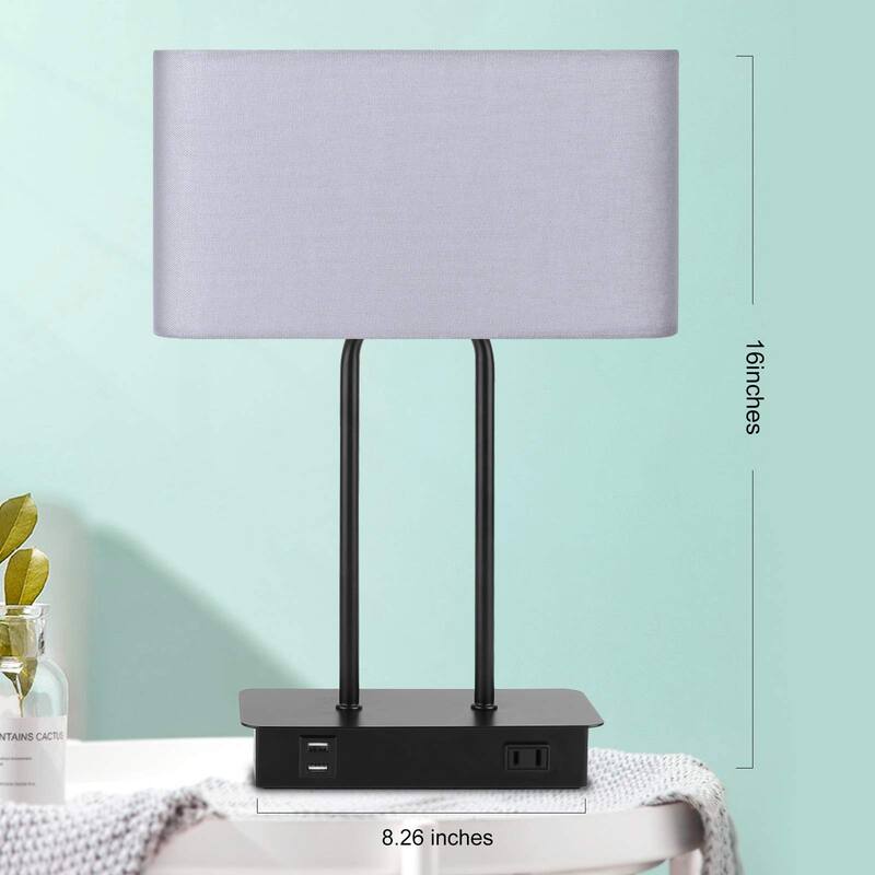 Bedside Touch Control Table Lamp with Dual USB Charging Ports 1 AC Outlet, 3 Way Dimmable Modern Nightstand Lamp