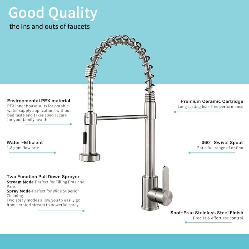32"x 18"x 9"Double Bowl Kitchen Sink Stainless Steel with Pull Down Faucet - 32*18*9