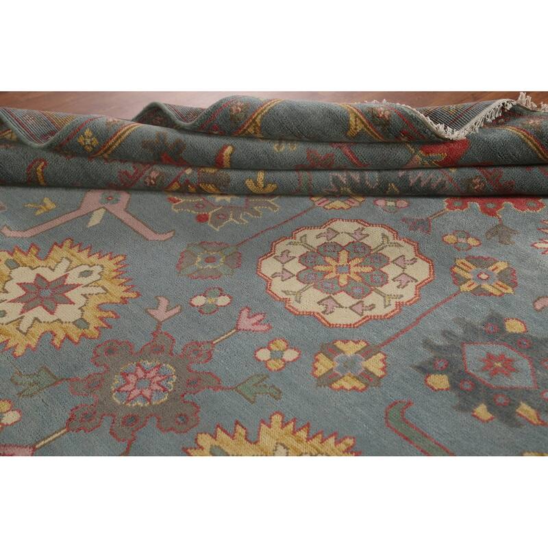 All-Over Floral Oushak Oriental Area Rug Hand-Knotted Wool Carpet - 9'1" x 12'0"