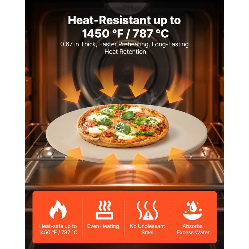 Beige Cordierite 16-Inch Round Pizza Stone with Heat-Resistant Design and Accessories - 16 x 16 x 0.67 in