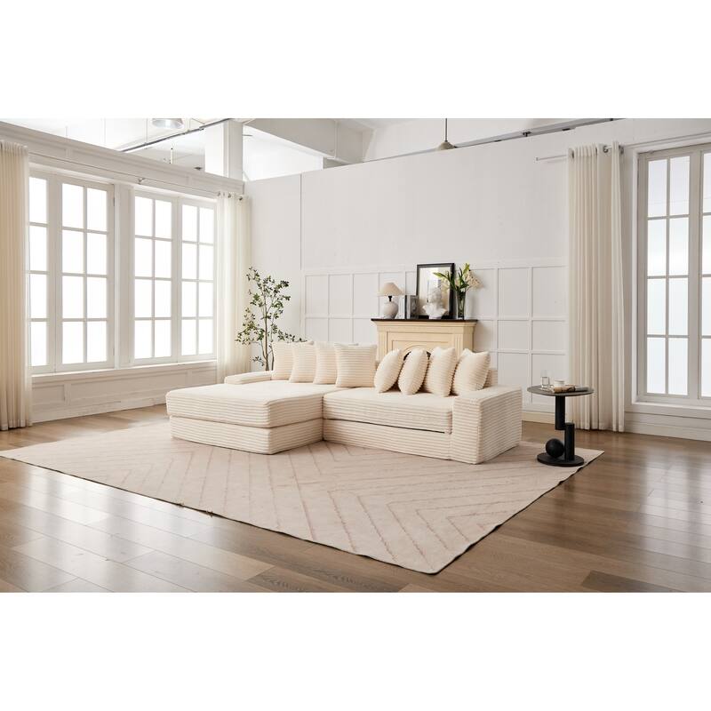 Convertible Corduroy Sofa Bed, Foldable Floor Couch, Space-Saving Sleeper Mattress Sofa, Multi-Functional Folding Bed