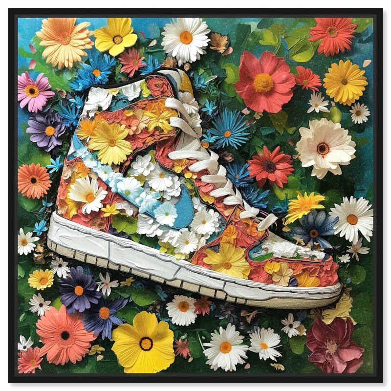 Painted in Floral Sneaker Canvas by Art Remedy - Black - 40" x 40"