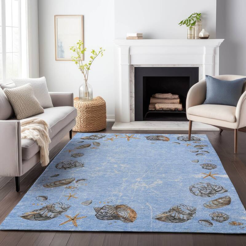 Premium Washable Super Soft Coastal Shell Border Mayfield Rug