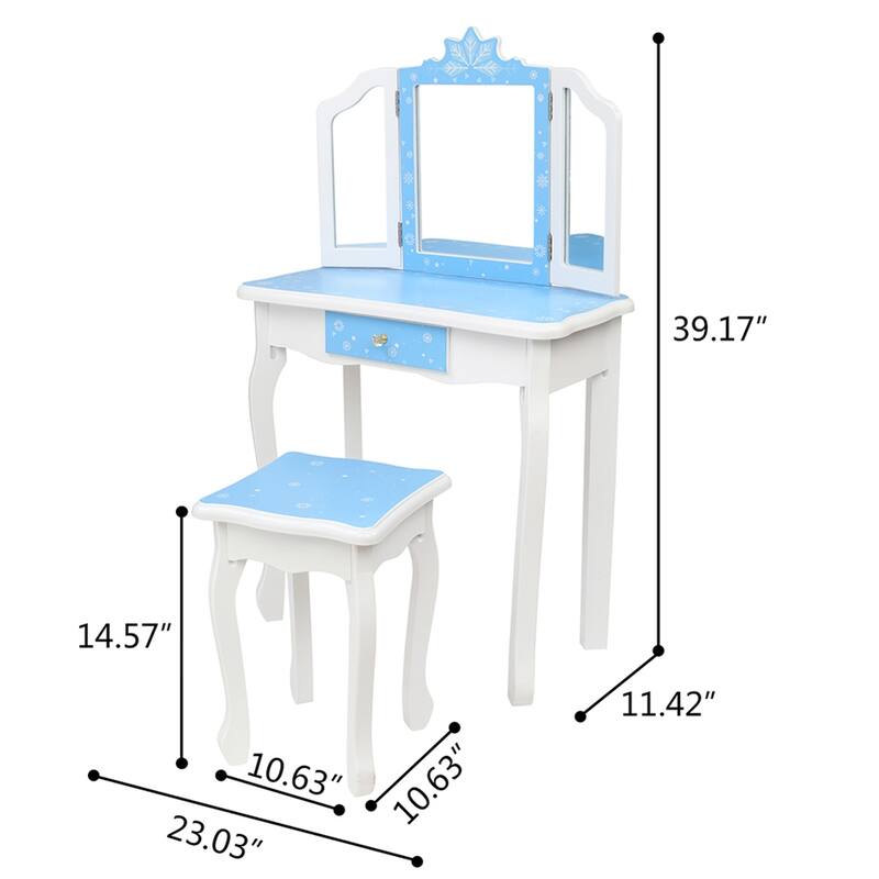 Children's Three-Sided Folding Mirror Dressing Table with Chair