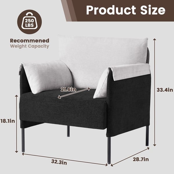 dimension image slide 1 of 3, Two-Tone Upholstered Accent Chair with Wrapped Armrests