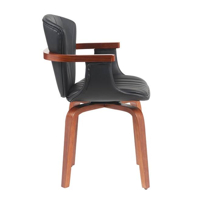 Set of 2 Mid-Century Modern Bentwood Swivel Dining Chairs ， Heat-Pressed PU Leather Accent Chairs