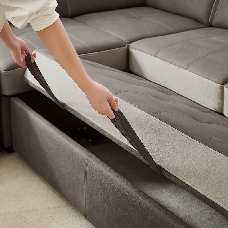 L Shaped Sectional Sofa with Pull Out Bed and Storage Compartment