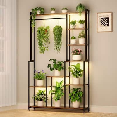71" Tall 8-Tier Metal Plant Stand with Grow Lights - Indoor/Outdoor Flower Display Shelf.