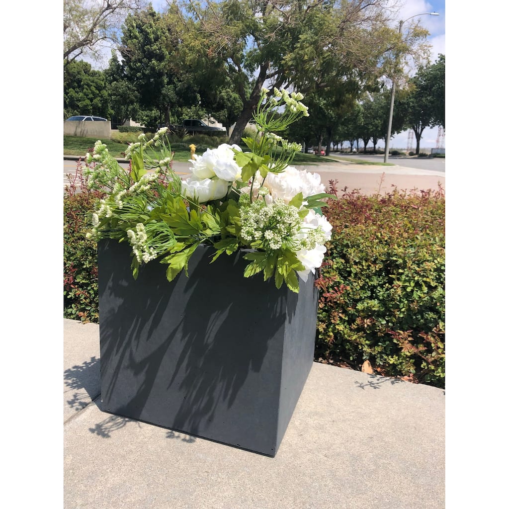 Durx-litecrete Lightweight Concrete Modern Square Granite Planter-Medium - 11.8'x11.8'x11.8'