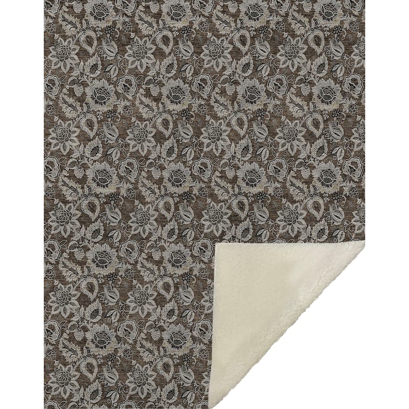 Premium Machine Washable Floral Sherpa Throw Blanket
