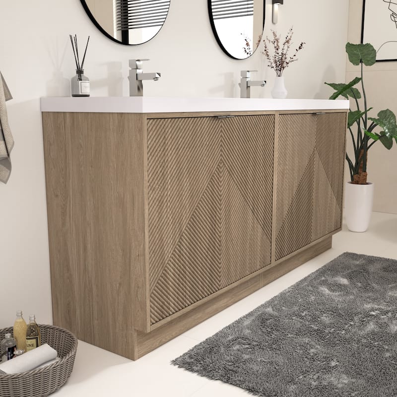 Milano 72" Freestanding Bathroom Vanity with Double White Sink
