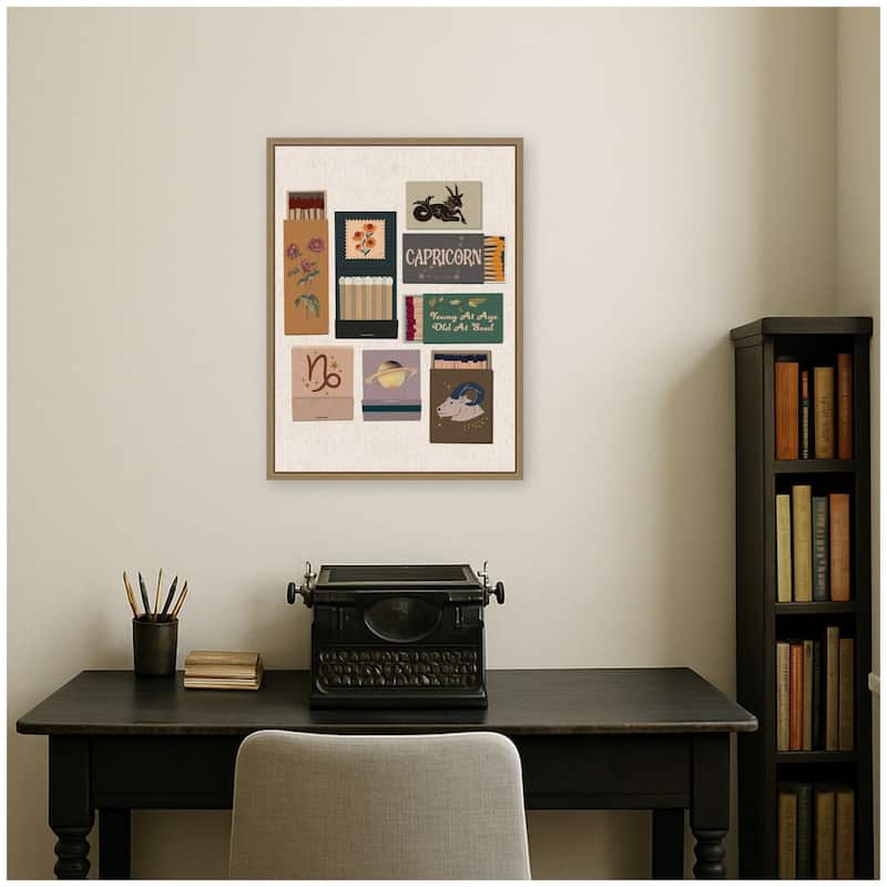 Kate and Laurel Capricorn Matchbook Linen FC by Megan Ryan Framed Canvas Wall Art Print