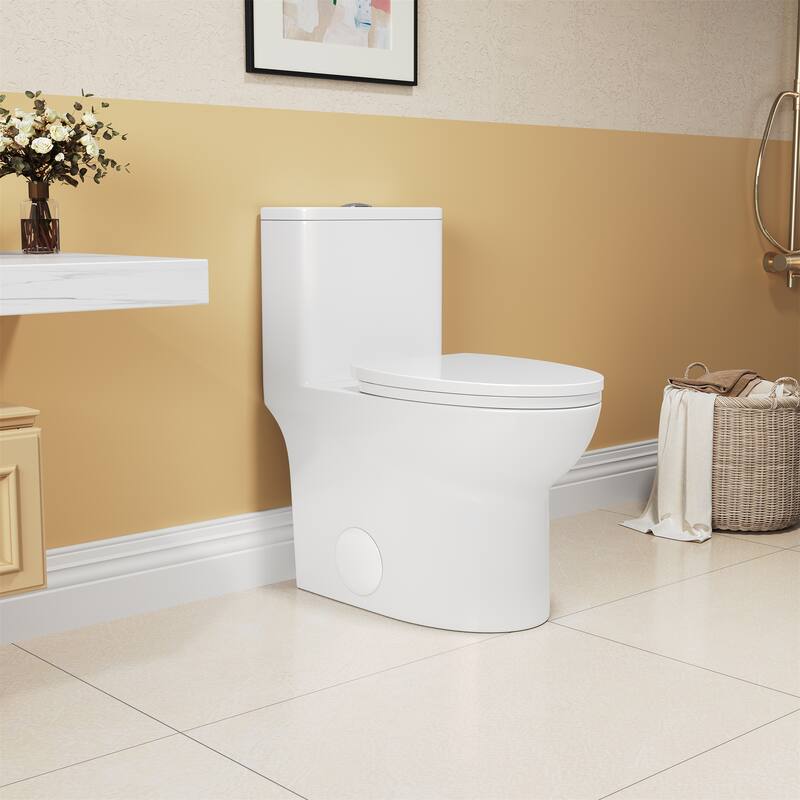Elongated One-Piece Toilet with Soft-Close Seat