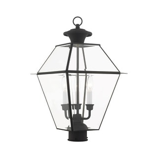 Livex Lighting 3-Light Outdoor Post Top Lantern - Black With Brushed Nickel & Clear Glass Panels