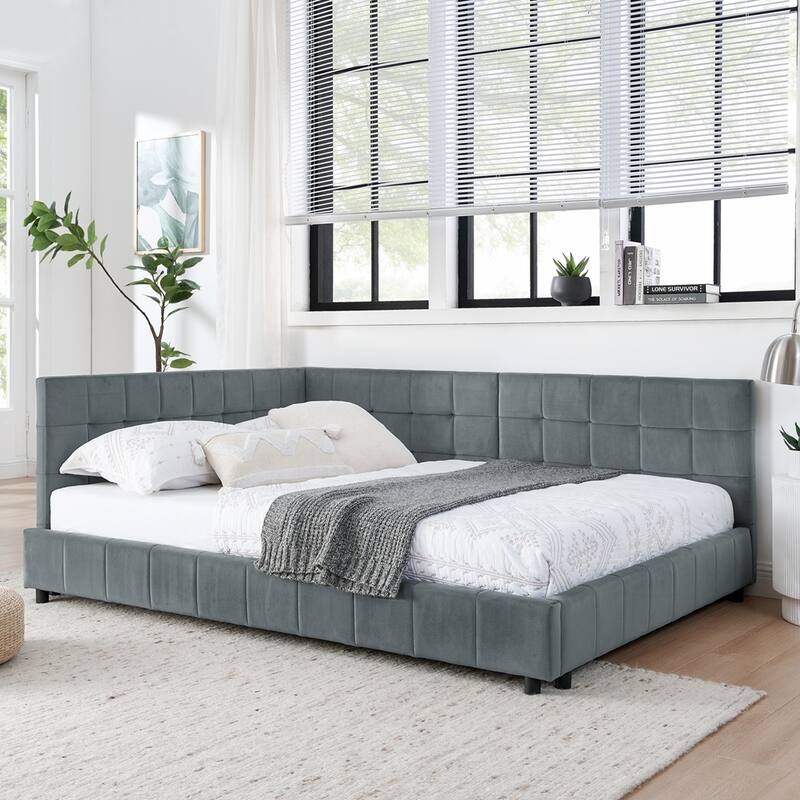 Upholstered Tufted Bed Frame Velvet Fabric Daybed