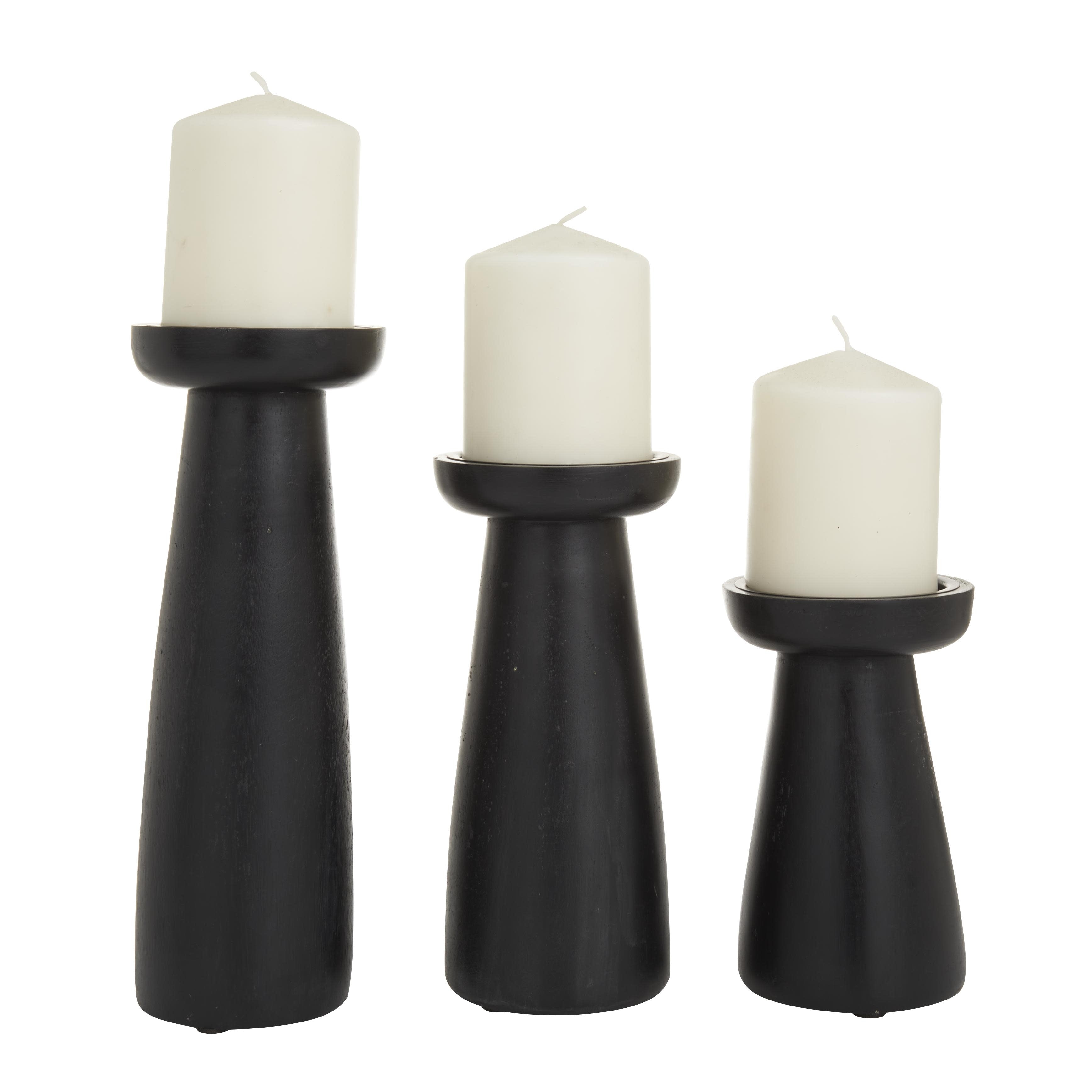 Roche River Decor - Mango Wood Pillar Candle Holder - Set of 3 Black
