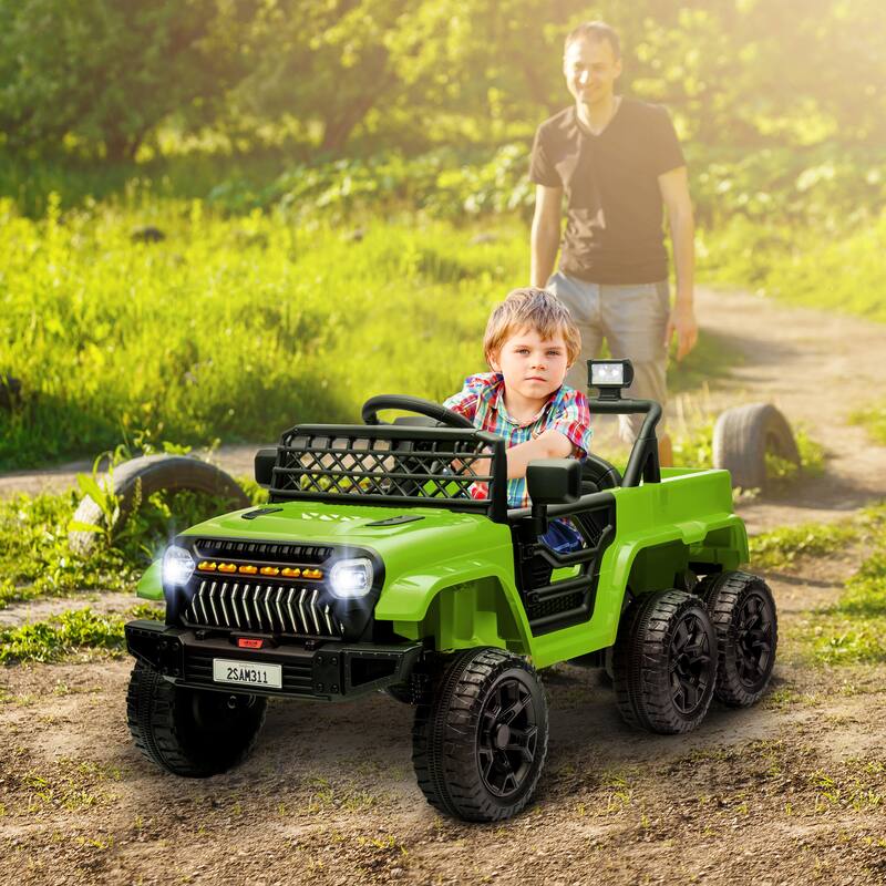 Kids Electric Ride On Truck with Switchable 4WD or 2WD, Spring Suspension, LED Light, Horn and Parental Remote Control
